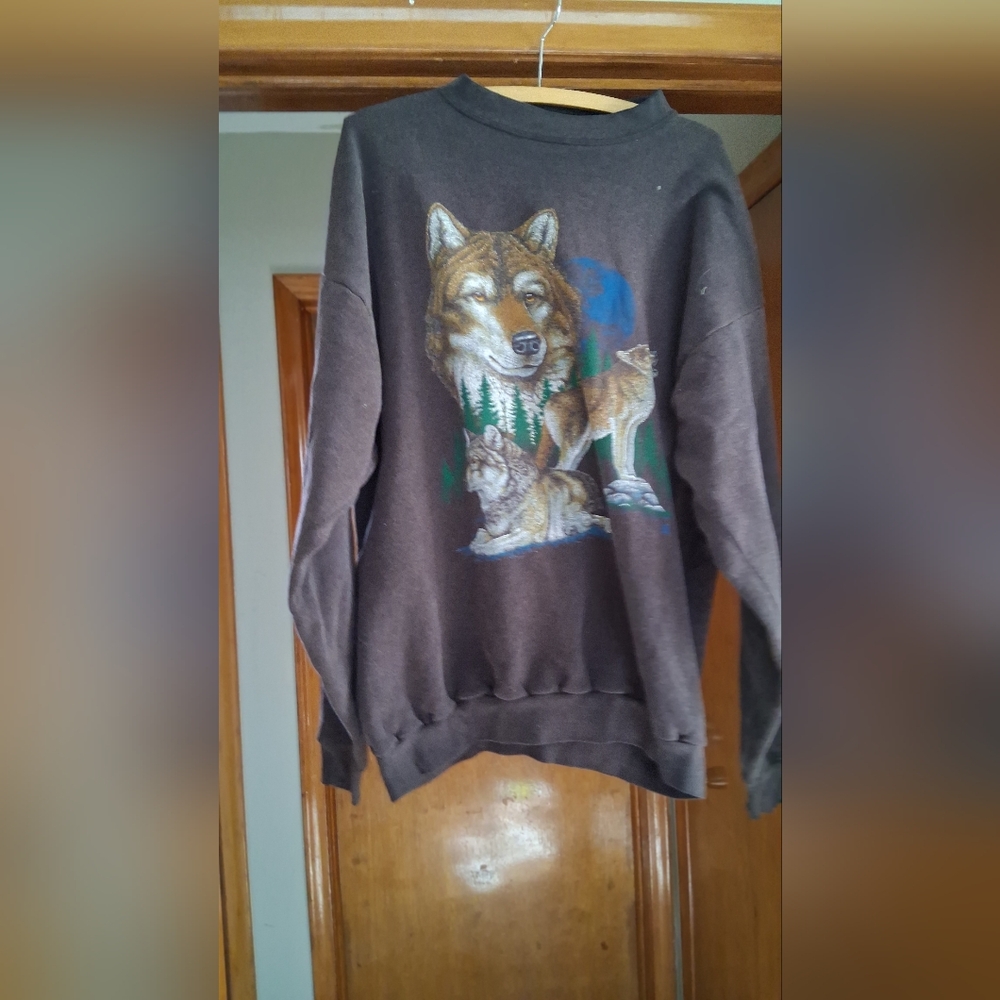 Tultex Brown Wolf Graphic Sweater